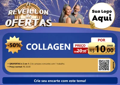 Modelo de Cartaz para Cartaz A4 Horizontal com o tema Réveillon de Ofertas para Suplementos alimentares