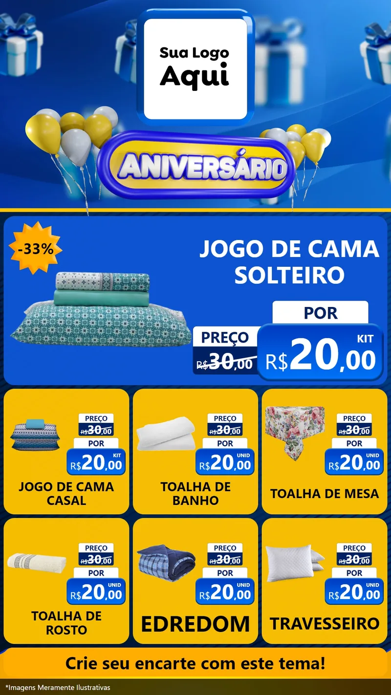 Modelo de Rede Social para Stories com o tema Aniversário para Cama, Mesa e Banho