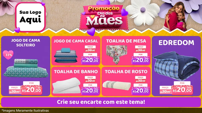 Modelo de TV para TV Horizontal com o tema Promoção Dia das Mães para Cama, Mesa e Banho