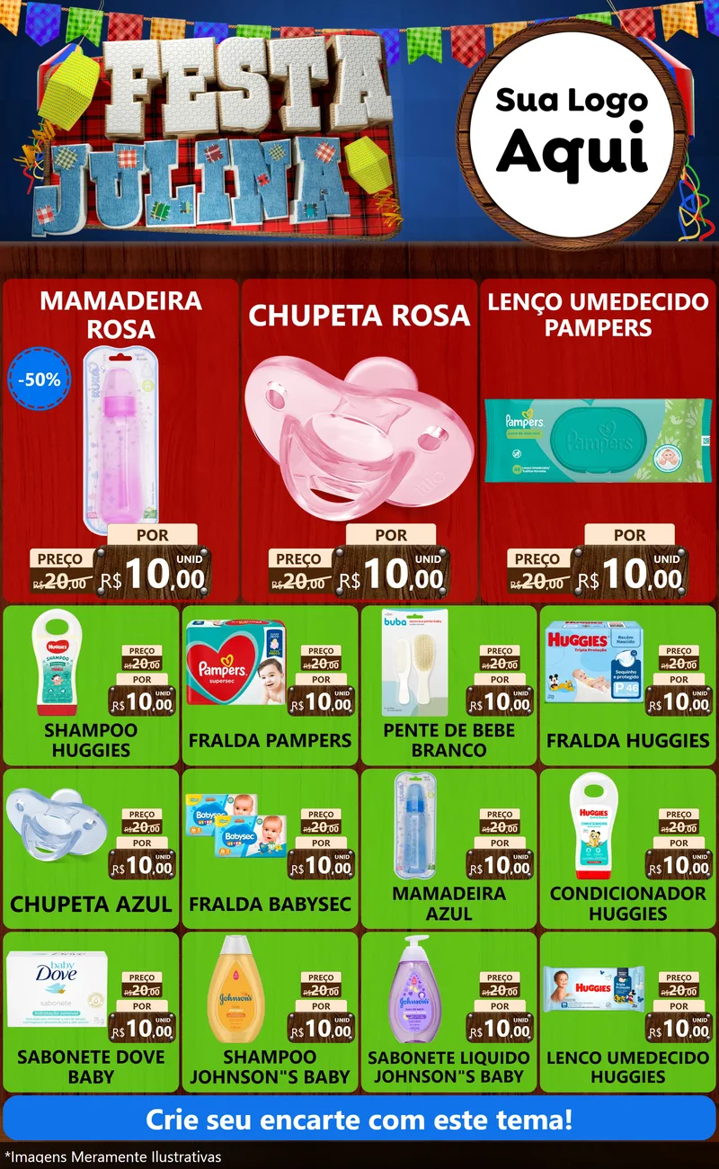 Modelo de Encarte para Encarte Grande com o tema Festa Julina para Bebês