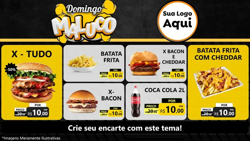 Modelo de TV para TV Horizontal com o tema Domingo Maluco para Hamburgueria