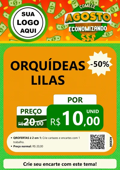 Modelo de Cartaz para Cartaz A4 Vertical com o tema Comece Agosto Economizando para Floricultura e jardim