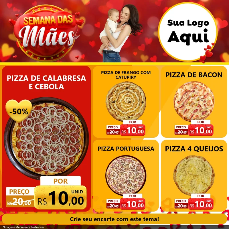 Modelo de Rede Social para Feed Facebook com o tema Semana das Mães para Pizzaria