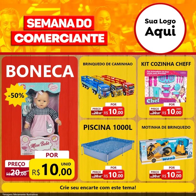 Modelo de Rede Social para Feed Facebook com o tema Semana do Comerciante para Brinquedos