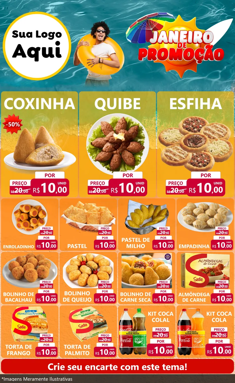 Modelo de Encarte para Encarte Grande com o tema Janeiro de Promoção para Salgadaria