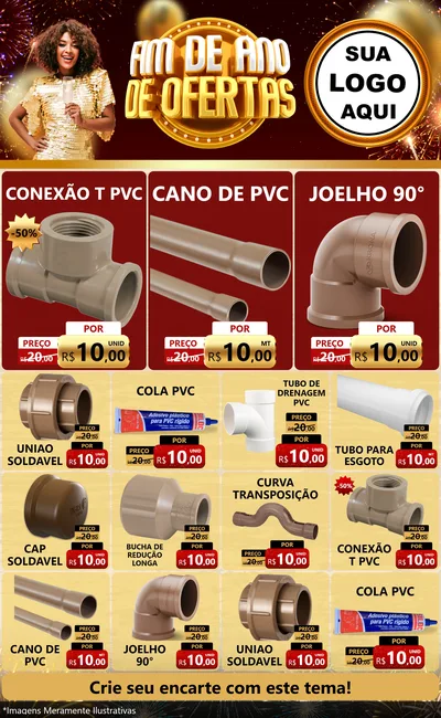 Modelo de Encarte para Encarte Grande com o tema Fim de Ano de Ofertas para Tubos e conexões