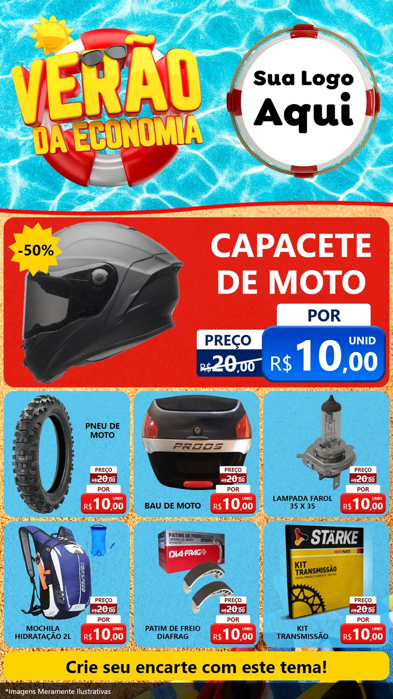 Modelo de Rede Social para Stories com o tema Verão da Economia para Moto peças