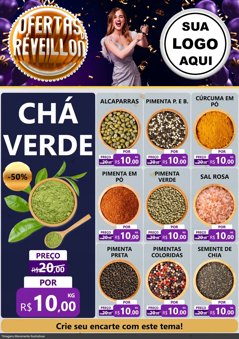 Modelo de Encarte para Encarte A4 Vertical com o tema Ofertas de Réveillon para Produtos Naturais