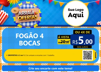 Modelo de Cartaz para Cartaz A4 Horizontal com o tema Arraiá de Ofertas para Móveis e Eletro