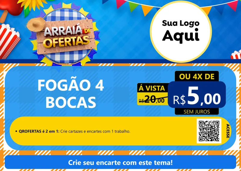 Modelo de Cartaz para Cartaz A4 Horizontal com o tema Arraiá de Ofertas para Móveis e Eletro