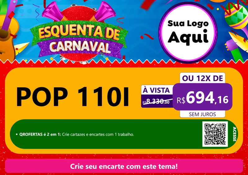 Modelo de Cartaz para Cartaz A4 Horizontal com o tema Esquenta de Carnaval para Concessionaria de Motos