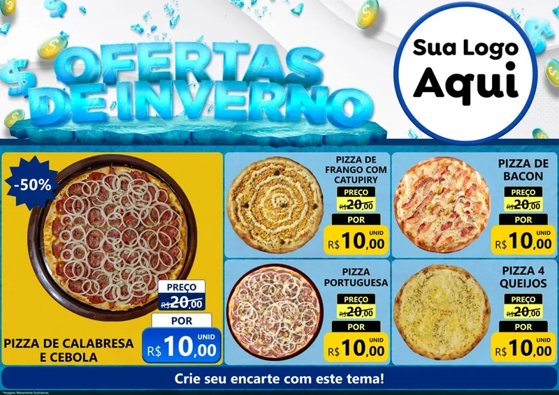 Modelo de Encarte para Encarte A4 Horizontal com o tema Ofertas de Inverno para Pizzaria