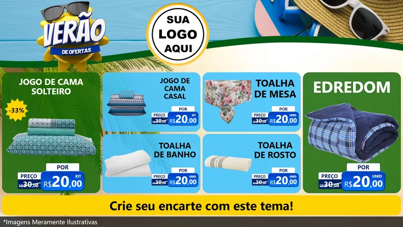 Modelo de TV para TV Horizontal com o tema Verão de Ofertas para Cama, Mesa e Banho