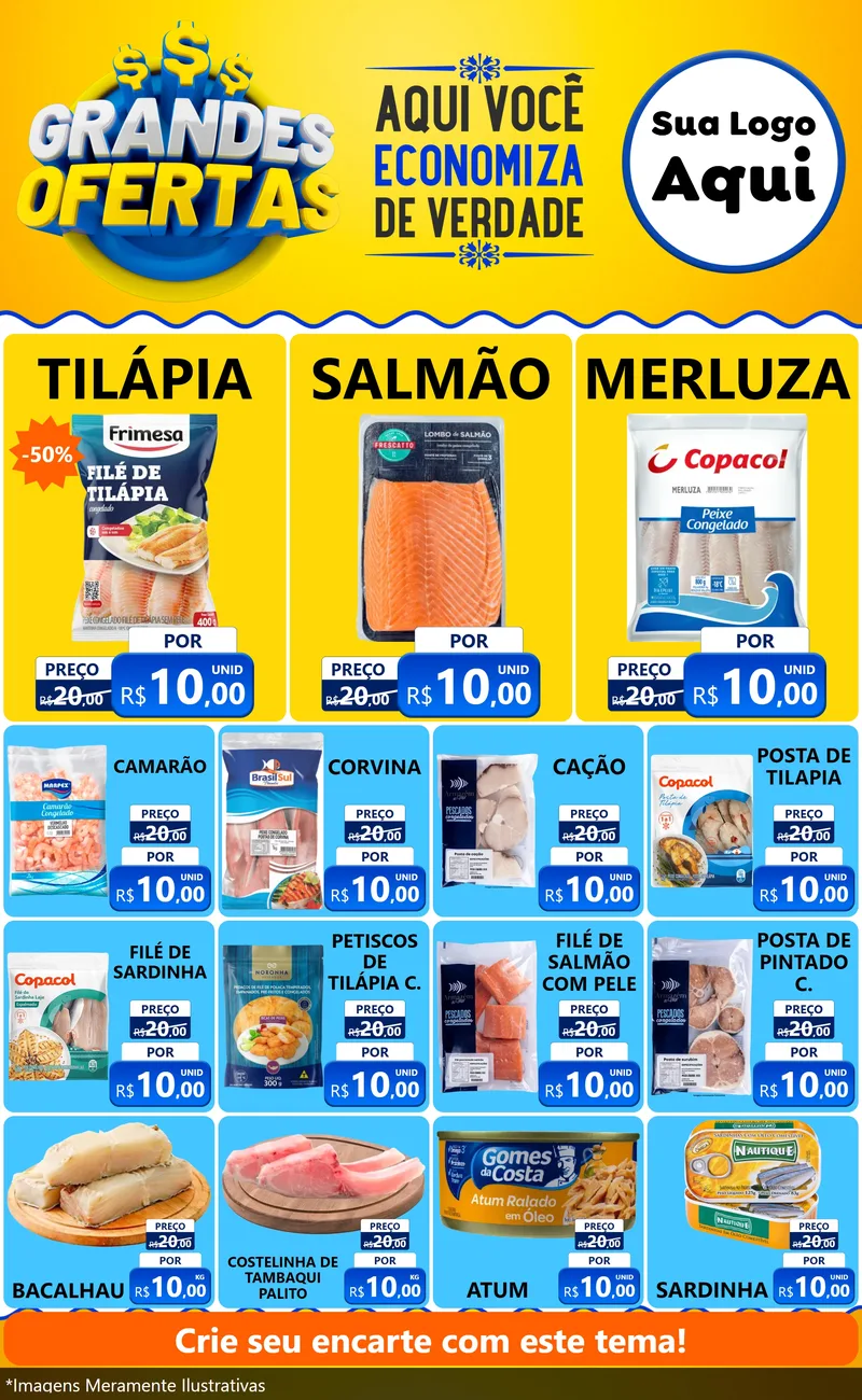 Modelo de Encarte para Encarte Grande com o tema Grandes Ofertas para Peixaria