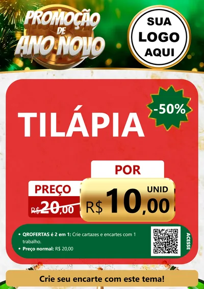 Modelo de Cartaz para Cartaz A4 Vertical com o tema Promoção de Ano Novo para Peixaria
