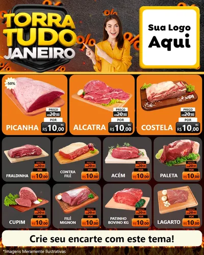 Modelo de Rede Social para Feed Instagram com o tema Torra Tudo Janeiro para Açougue