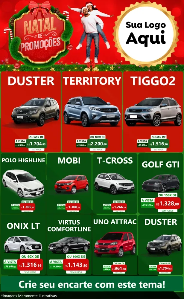 Modelo de Encarte para Encarte Grande com o tema Natal de Promoções para Concessionaria de Carros