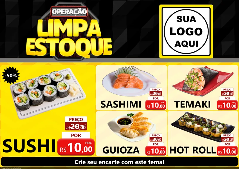 Modelo de Encarte para Encarte A4 Horizontal com o tema Operação Limpa Estoque para Comida japonesa