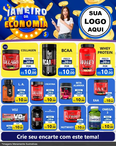 Modelo de Rede Social para Feed Instagram com o tema Janeiro da Economia para Suplementos alimentares