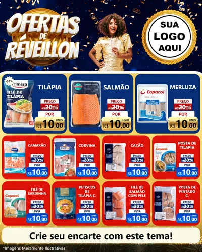 Modelo de Rede Social para Feed Instagram com o tema Ofertas de Réveillon para Peixaria