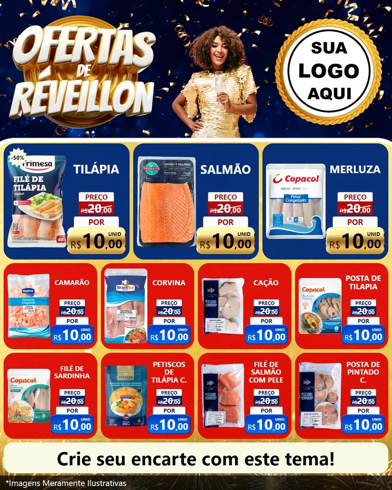 Modelo de Rede Social para Feed Instagram com o tema Ofertas de Réveillon para Peixaria