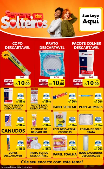 Modelo de Encarte para Encarte Grande com o tema Semana dos Solteiros para Embalagens
