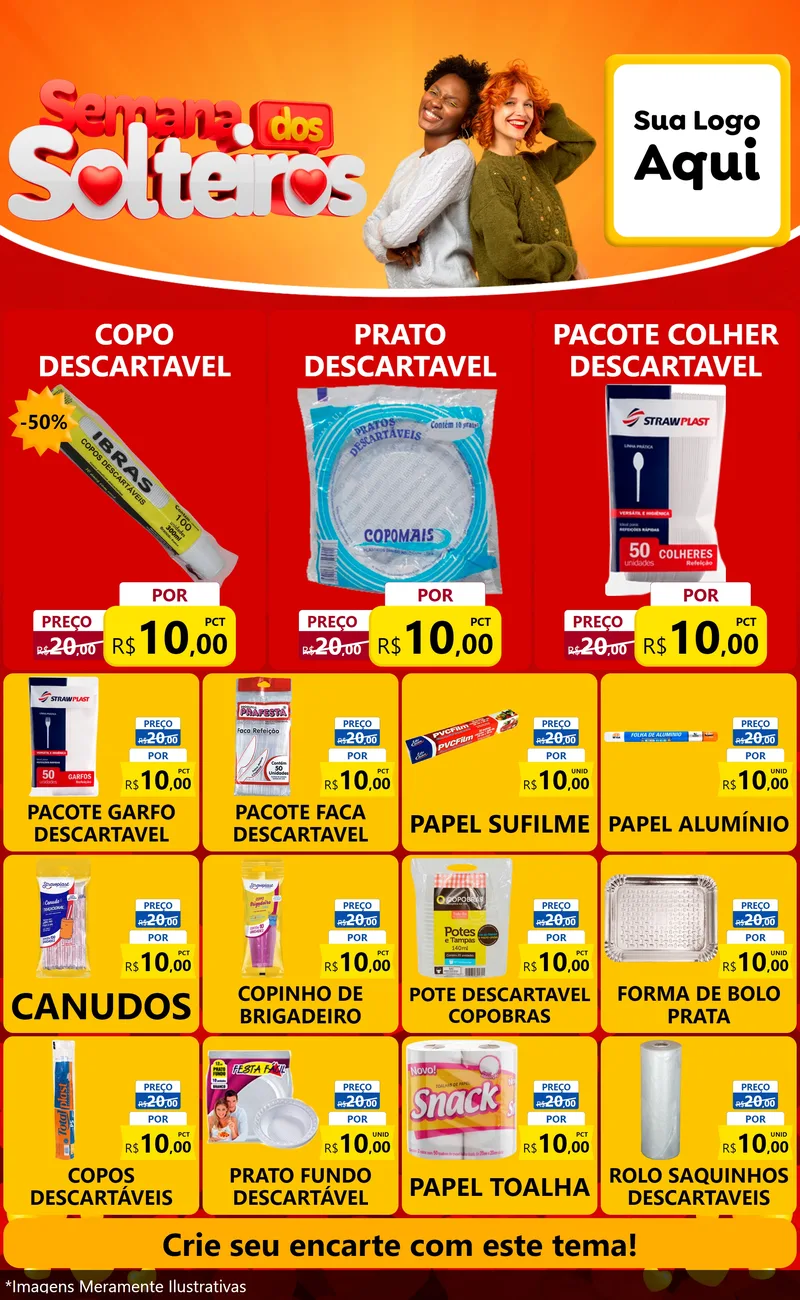 Modelo de Encarte para Encarte Grande com o tema Semana dos Solteiros para Embalagens