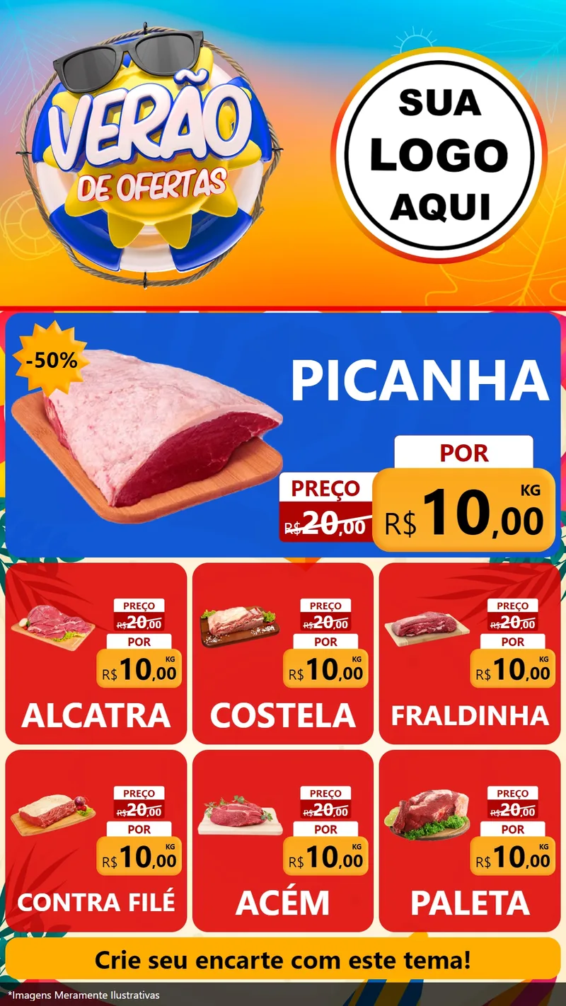 Modelo de Rede Social para Stories com o tema Verão de Ofertas para Açougue