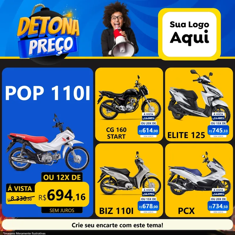 Modelo de Rede Social para Feed Facebook com o tema Detona Preços para Concessionaria de Motos