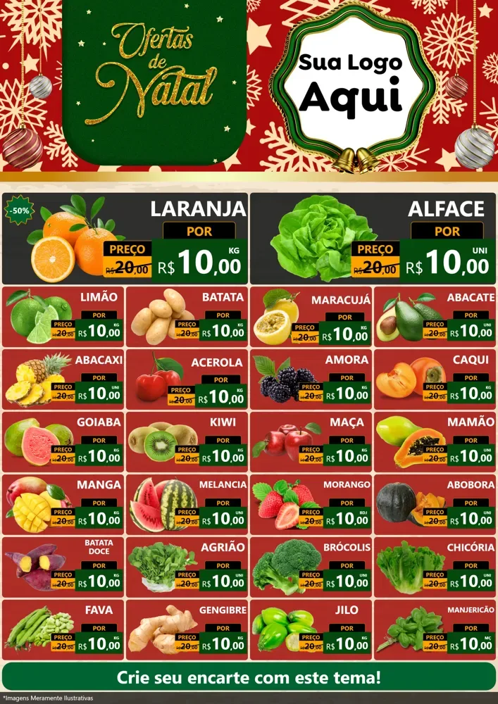Modelo de Encarte para Encarte A4 Vertical com o tema Natal de Ofertas para Hortifrúti
