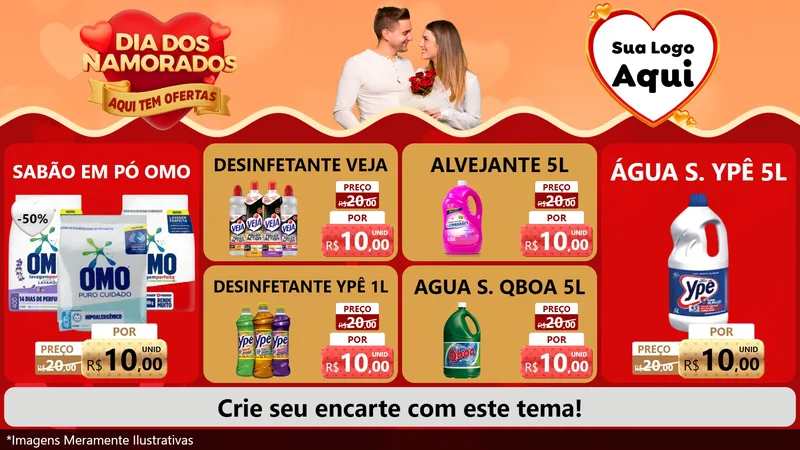 Modelo de TV para TV Horizontal com o tema Dia dos Namorados - Aqui Tem Ofertas para Produtos de Limpeza