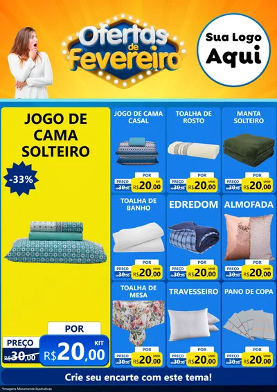 Modelo de Encarte para Encarte A4 Vertical com o tema Ofertas de Fevereiro para Cama, Mesa e Banho