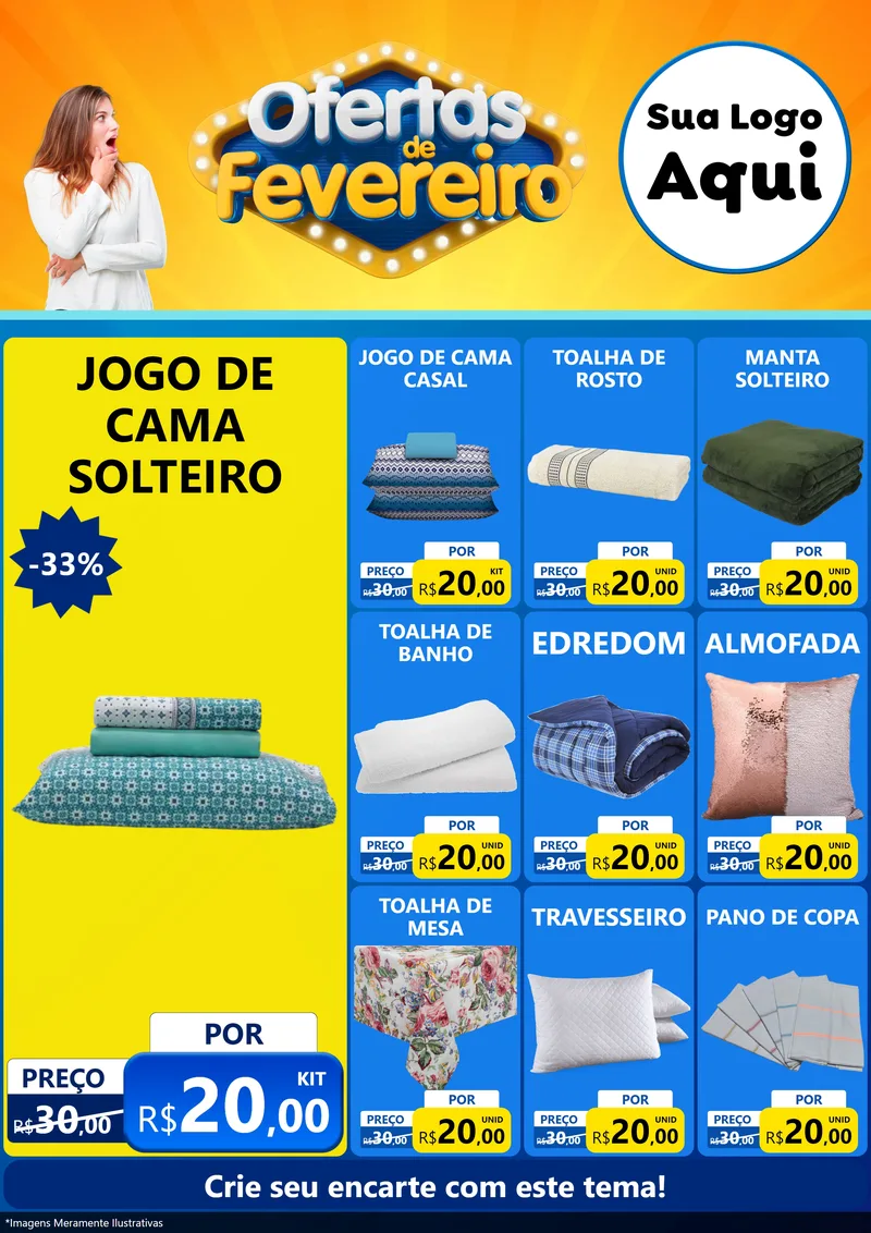 Modelo de Encarte para Encarte A4 Vertical com o tema Ofertas de Fevereiro para Cama, Mesa e Banho