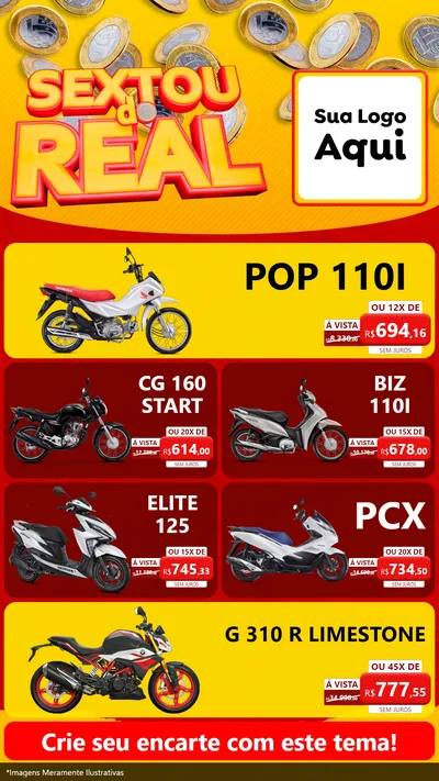 Modelo de TV para TV Vertical com o tema Sextou do Real para Concessionaria de Motos