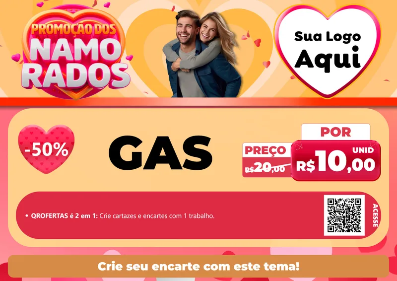 Modelo de Cartaz para Cartaz A4 Horizontal com o tema Promoção dos Namorados para Água e gás