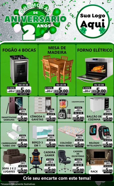 Modelo de Encarte para Encarte Grande com o tema Promoção de Aniversário - 2 Anos para Móveis e Eletro