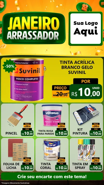 Modelo de Rede Social para Stories com o tema Janeiro Arrasador para Tintas e Ferramentas