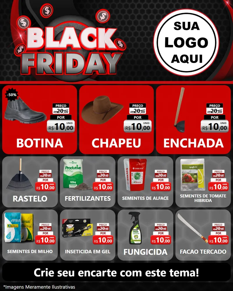 Modelo de Rede Social para Feed Instagram com o tema Black Friday para Agropecuária