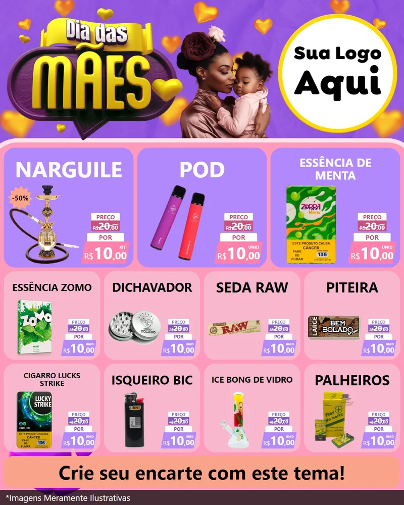 Modelo de Rede Social para Feed Instagram com o tema Dia das Mães para Tabacaria