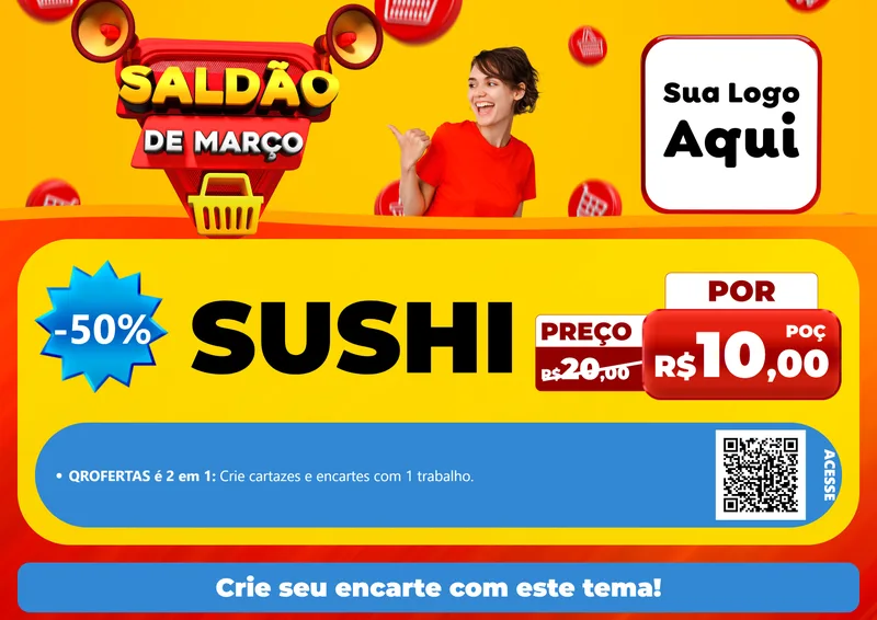 Modelo de Cartaz para Cartaz A4 Horizontal com o tema Saldão de Março para Comida japonesa