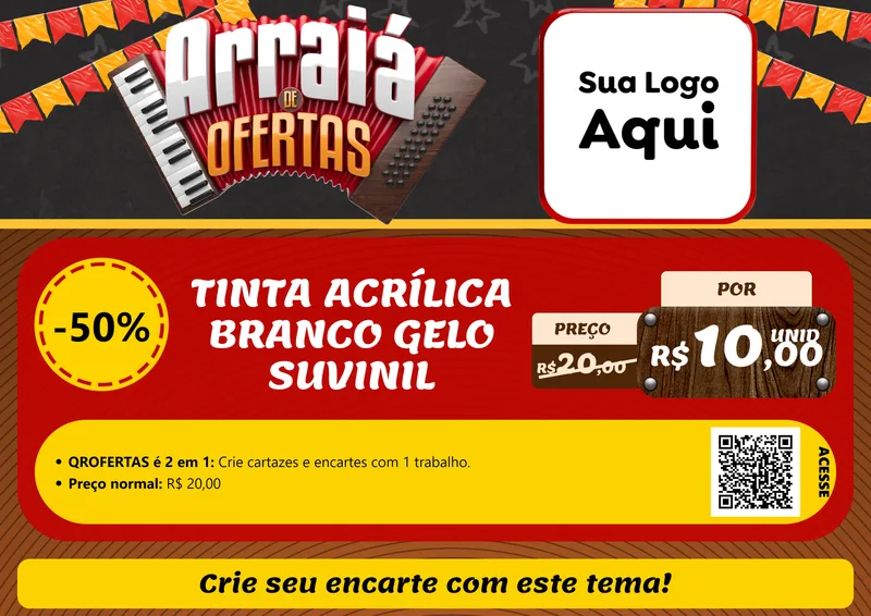 Modelo de Cartaz para Cartaz A4 Horizontal com o tema Arraiá de Ofertas - Junina para Tintas e Ferramentas