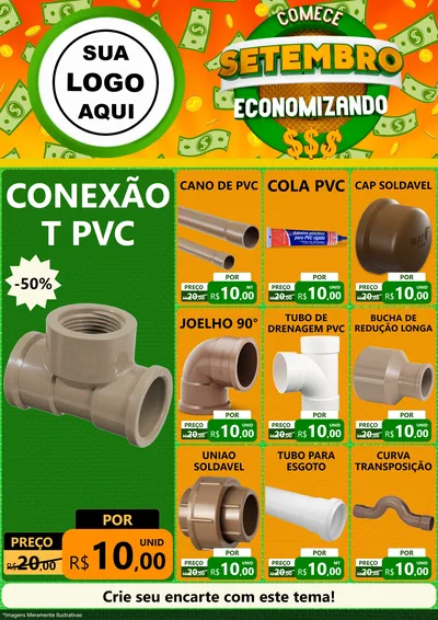 Modelo de Encarte para Encarte A4 Vertical com o tema Comece Setembro Economizando para Tubos e conexões