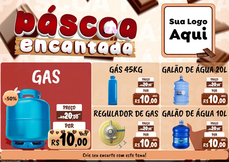 Modelo de Encarte para Encarte A4 Horizontal com o tema Páscoa Encantada para Água e gás