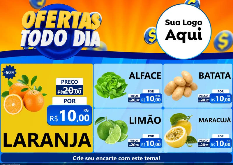 Modelo de Encarte para Encarte A4 Horizontal com o tema Ofertas Todo Dia para Hortifrúti