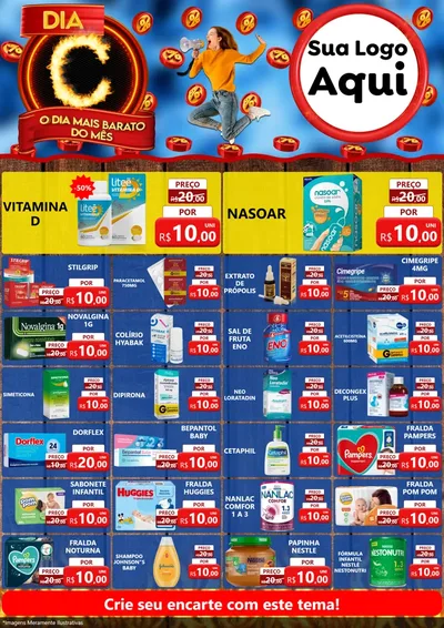 Modelo de Encarte para Encarte A4 Vertical com o tema Dia C - O Dia Mais Barato Do Mês para Farmácia