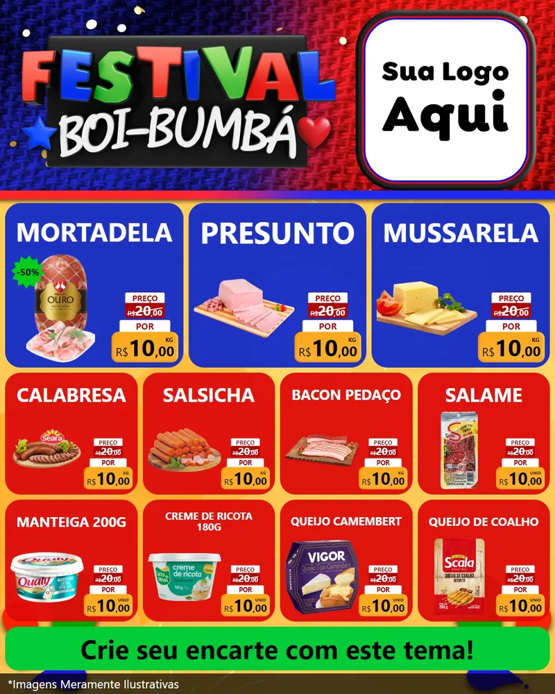 Modelo de Rede Social para Feed Instagram com o tema Festival Boi-Bumbá para Frios e Laticínios