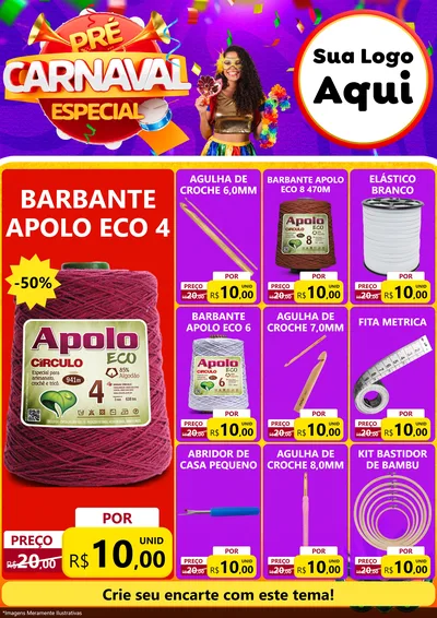 Modelo de Encarte para Encarte A4 Vertical com o tema Pré-Carnaval Especial para Armarinho e Aviamentos