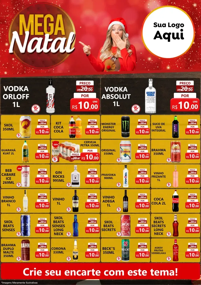 Modelo de Encarte para Encarte A4 Vertical com o tema Mega Natal para Distribuidora de bebidas