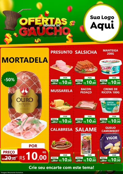 Modelo de Encarte para Encarte A4 Vertical com o tema Ofertas Semana Do Gaúcho para Frios e Laticínios