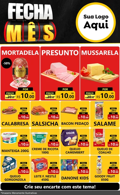 Modelo de Encarte para Encarte Grande com o tema Fecha Mês para Frios e Laticínios